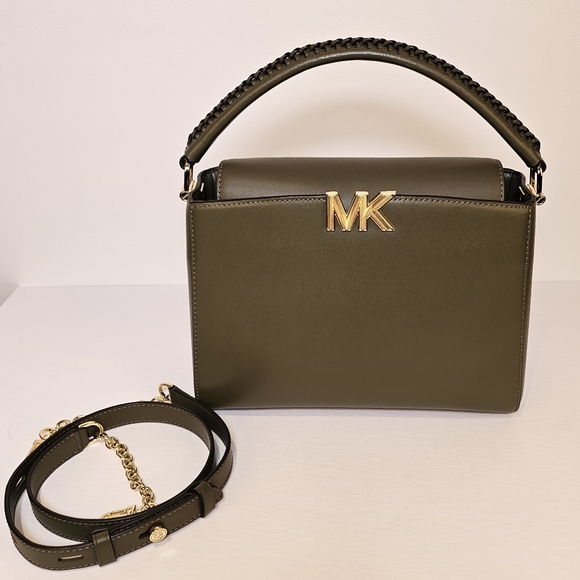 Michael Kors medium Karlie crossbody satchel olive leather gold hardware bag - Picture 2 of 14